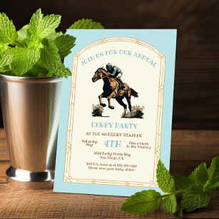Derby Horse Racing Arts & Crafts woodcut Party Invitation