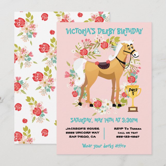 Derby Horse Racing Birthday Party Invitation (Front/Back)