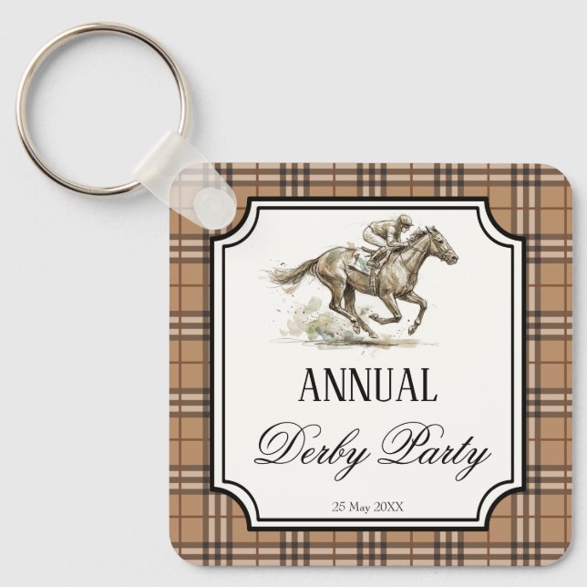 Derby horse racing elegant gingham party gifts keychain (Front)