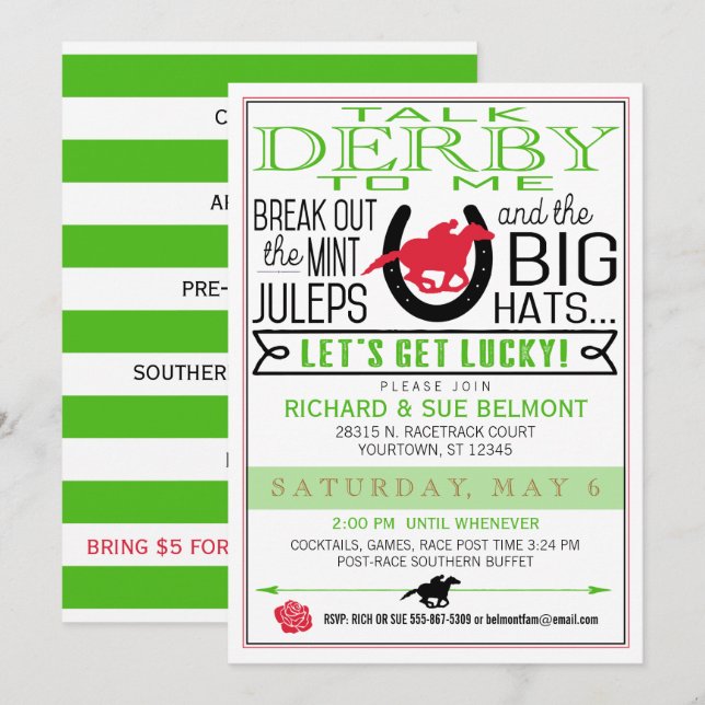 Derby Horse Racing Party Black/Red/Kelly Invitation (Front/Back)
