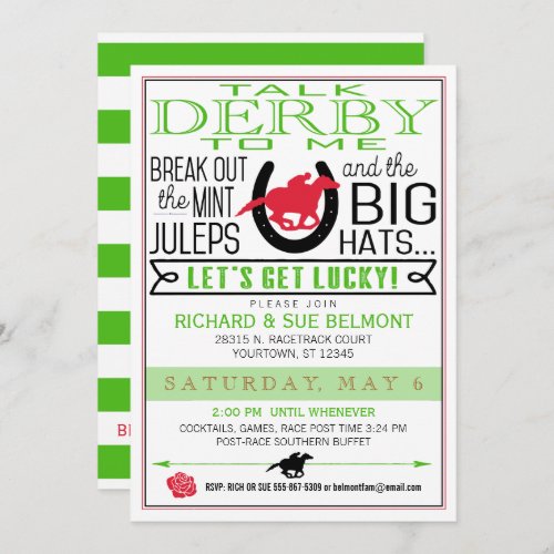 Derby Horse Racing Party BlackRedKelly Invitation