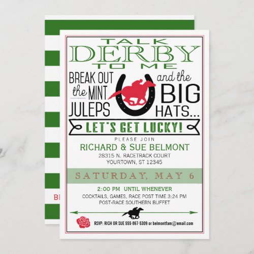 Derby Horse Racing Party BlkRedDk Kelly Invitation
