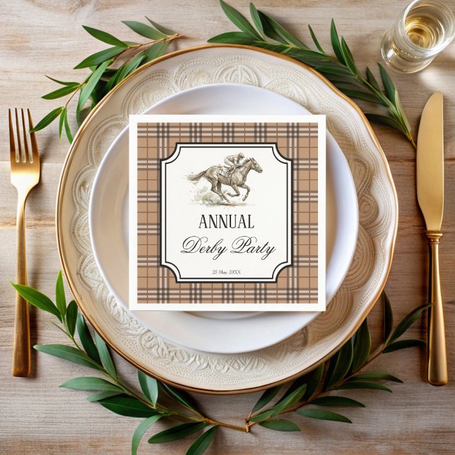Derby horse racing party elegant gingham napkins (Derby horse racing party elegant gingham personalized napkins equestrian party supplies)