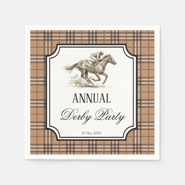 Derby horse racing party elegant gingham napkins (Front)