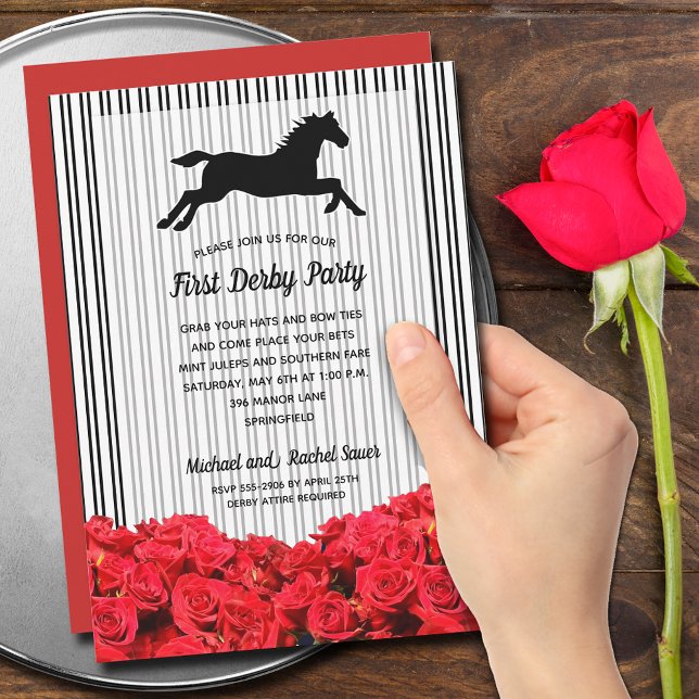 Derby Horse Racing Red Roses Invitation (Order INSTANT DOWNLOAD to send digitally or PRINTED invitations to mail or both!)