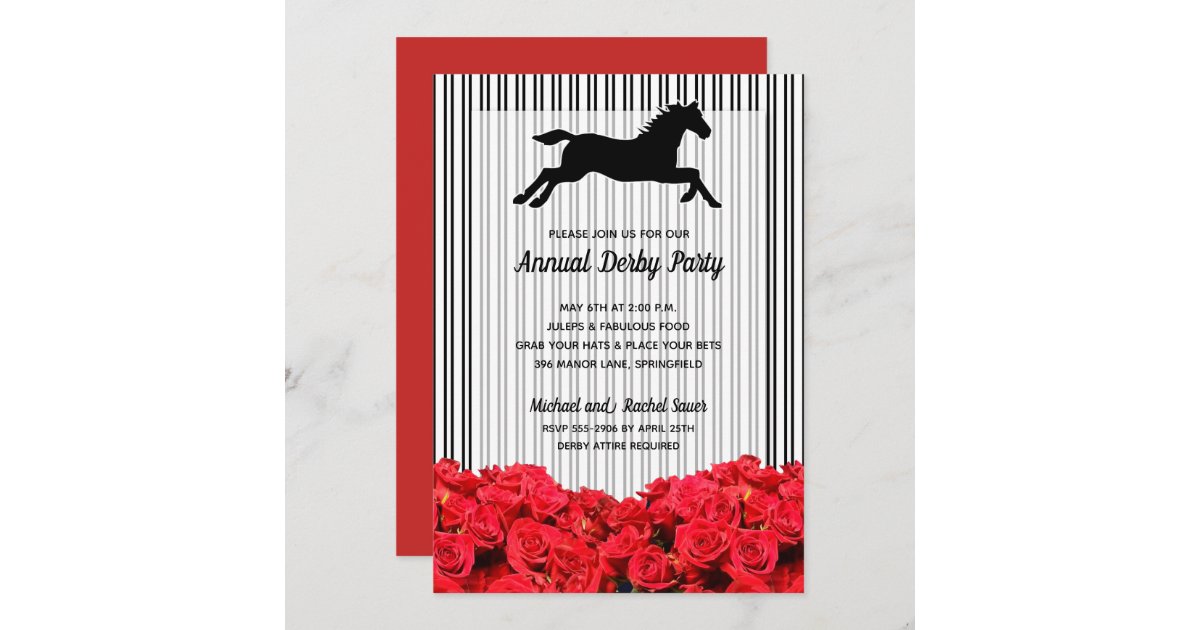 Derby Horse Racing Roses Stripes Invitation | Zazzle