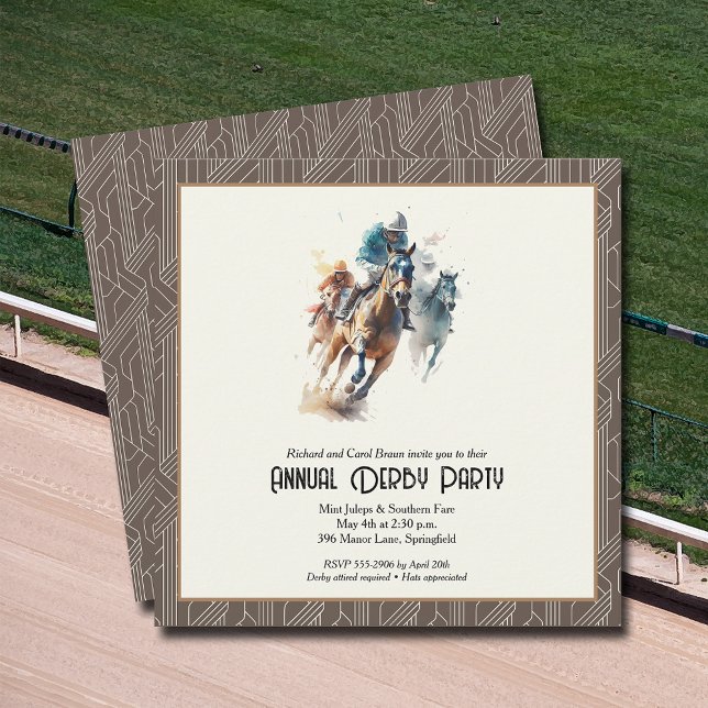 Derby Horses and Jockeys Brown Party Invitation (Racehorses and Jockeys Derby Party Invitations - INSTANT DOWNLOAD and/or PRINTED or both!)