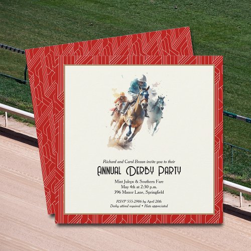 Derby Horses and Jockeys Red Party Invitation