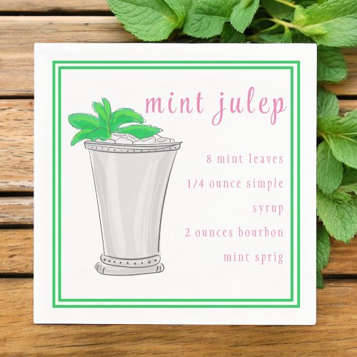 Derby Mint Julep Bar Recipe Border  Napkins