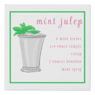 Derby Mint Julep Bar Recipe Faux Border Canvas Print