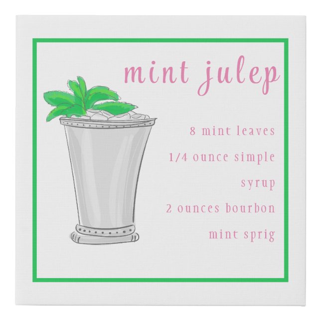 Derby Mint Julep Bar Recipe Faux Border Faux Canvas Print (Front)