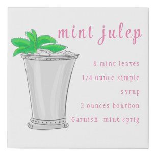 Derby Mint Julep Bar Recipe Faux Canvas Print