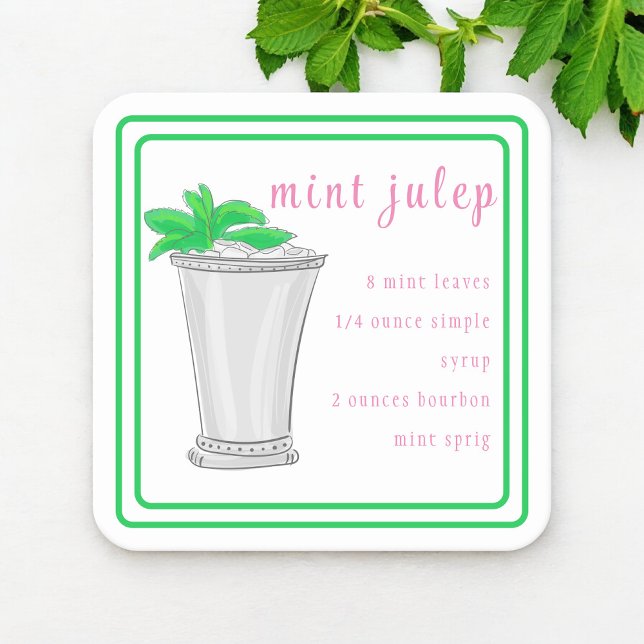 Derby Mint Julep Bar Recipe Green Border Beverage Coaster (Creator Uploaded)
