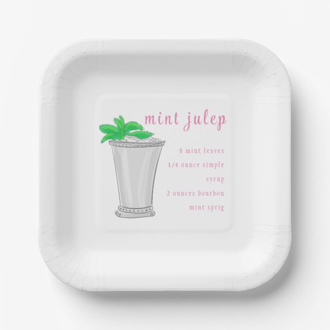 Derby Mint Julep Bar Recipe Preppy Paper Plates (Front)