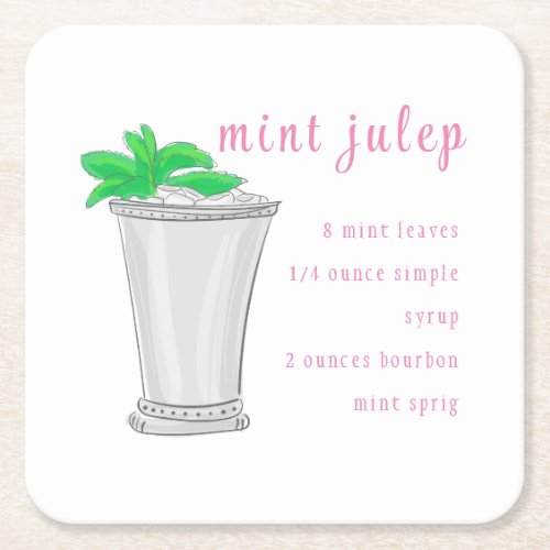 Derby Mint Julep Bar Recipe Preppy Square Paper Coaster