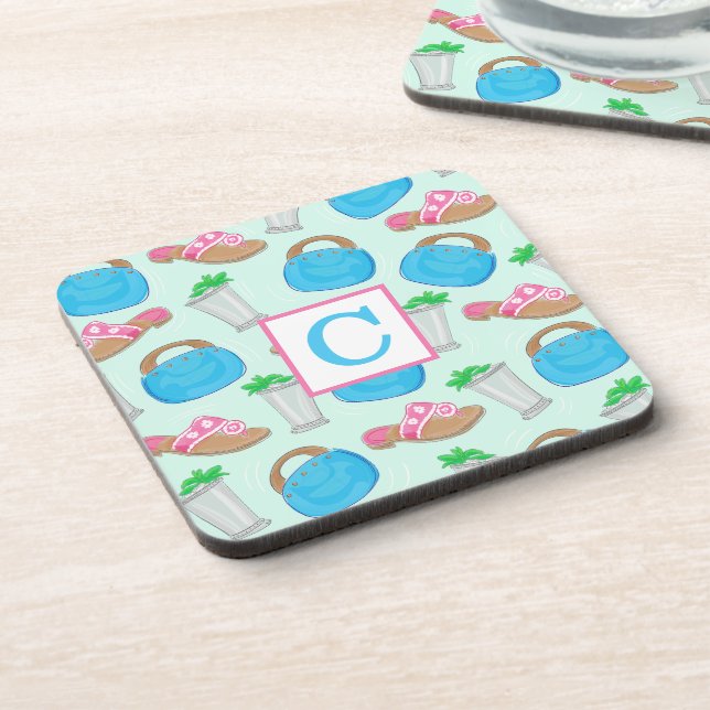 Derby Mint Julep Bermuda Bag Preppy Monogram Beverage Coaster (Left Side)