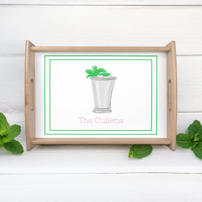 Derby Mint Julep Green Border Southern Style Name Serving Tray (Creator Uploaded)