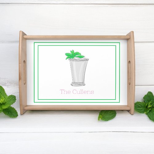 Derby Mint Julep Personalized Border  Serving Tray