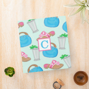Derby Mint Julep Preppy Monogram 3 Ring Binder