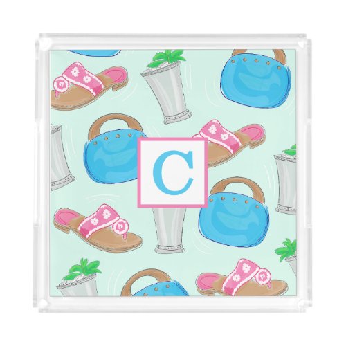 Derby Mint Julep Preppy Monogram Acrylic Tray