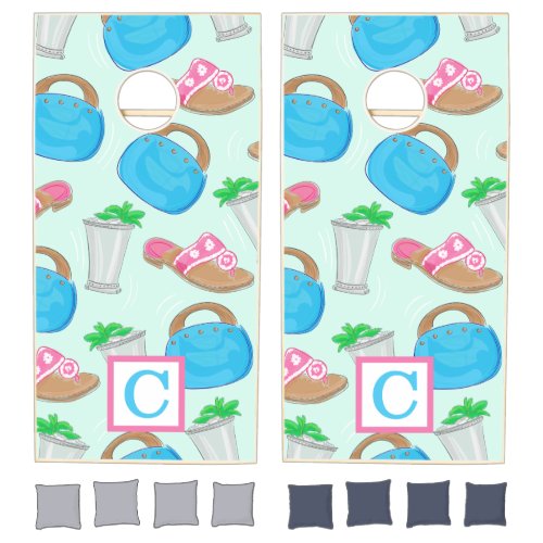 Derby Mint Julep Preppy Monogram Cornhole Set