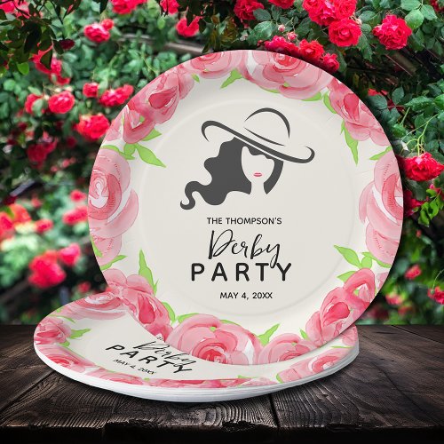 Derby Party Big Hat and Roses Paper Plates