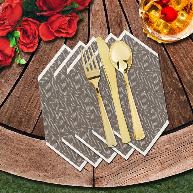 Derby Party Brown and Ivory Napkins (We show the luncheon napkins folded to add to your table. (Silverware not sold.))