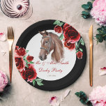 Derby party horse equestrian party personalized paper plates<br><div class="desc">Derby party horse equestrian party personalized plates template. Simple,  classical horse portrait with red roses flowers.</div>