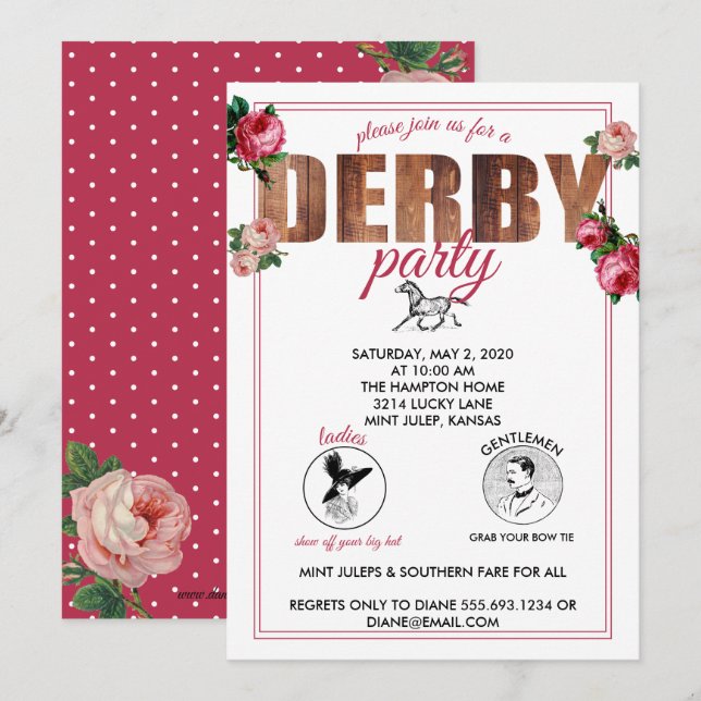 Derby Party Horse Racing Roses Invitation (Front/Back)