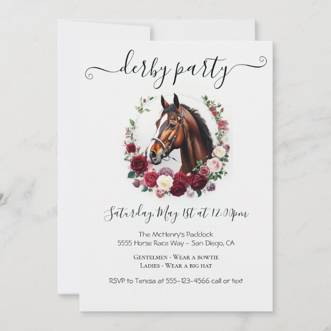  Derby Party Invitation Card with Floral (Front)