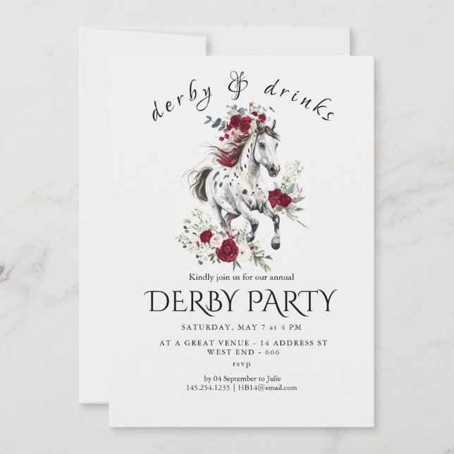 Derby Party Invitation – Floral Horse Head with Ro (Front)