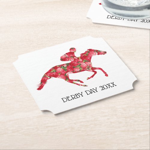 Derby Party Racehorse and Roses Paper Coaster