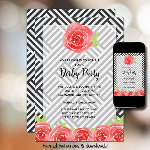 Derby Party Red Roses Invitation