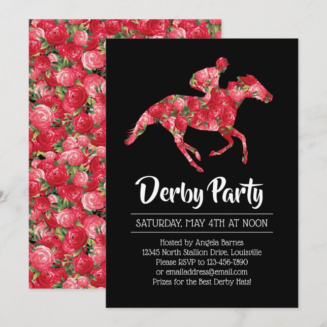 Derby Party Red Roses Racehorse 2 Invitation (Front/Back)