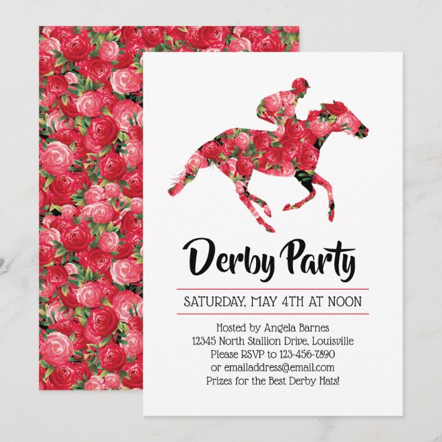 Derby Party Red Roses Racehorse Invitation (Front/Back)