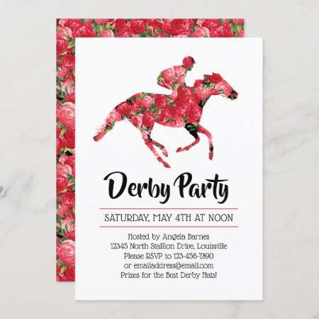 Derby Party Red Roses Racehorse Invitation