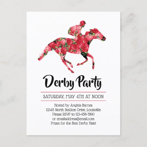 Derby Party Red Roses Racehorse Invitation Postcard