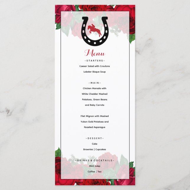 Derby Race Horse Red Roses  Menu (Front)