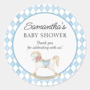 Derby Race Rocking Horse Watercolor Baby Shower Classic Round Sticker