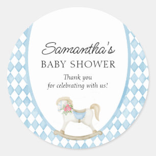 Derby Race Rocking Horse Watercolor Baby Shower Classic Round Sticker