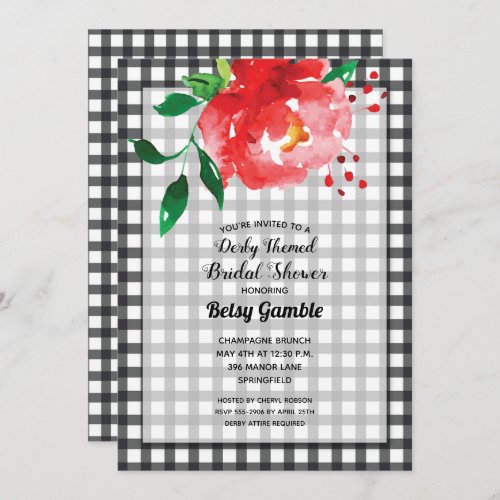 Derby Rose Gingham Bridal Shower Invitation