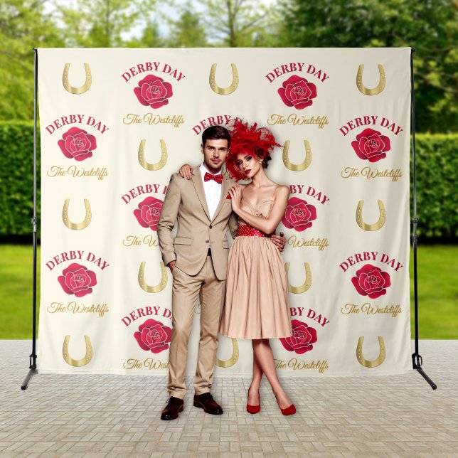 Derby Roses & Horsehoes Step and Repeat Backdrop (An elegant personalized step and repeat backdrop for your derby party photo ops and memories. )