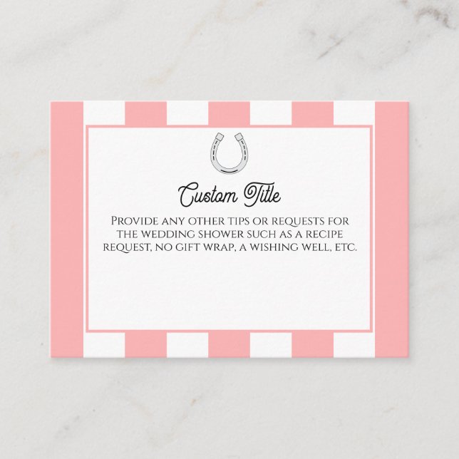 Derby Shower Cabana Stripes Horseshoe Custom Enclosure Card (Front)