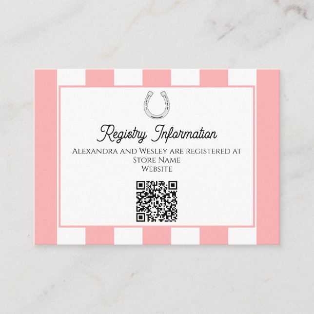 Derby Shower Cabana Stripes Horseshoe Registry QR Enclosure Card (Front)