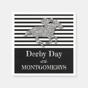 Derby Silver Racehorse Black and White Stripes Napkins