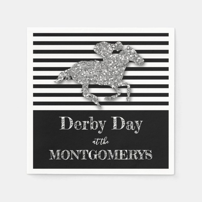 Derby Silver Racehorse Black and White Stripes Napkins (Front)