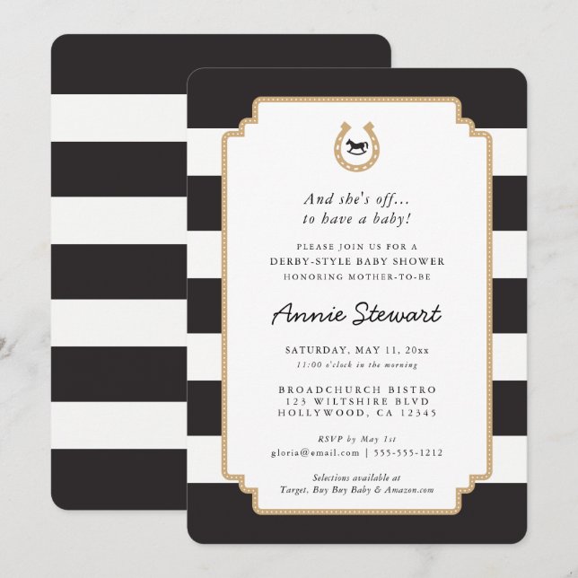 Derby Style Baby Shower Invitation Horseshoe (Front/Back)
