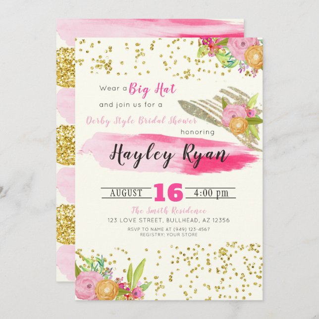 Derby Style Big Hat Bridal Shower Invitation (Front/Back)