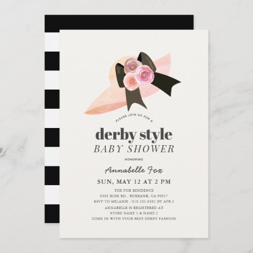 Derby Style Big Hat Rose Baby Shower Invitation