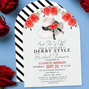 Derby Style Big Hat Rose Bridal Shower Arch Invitation
